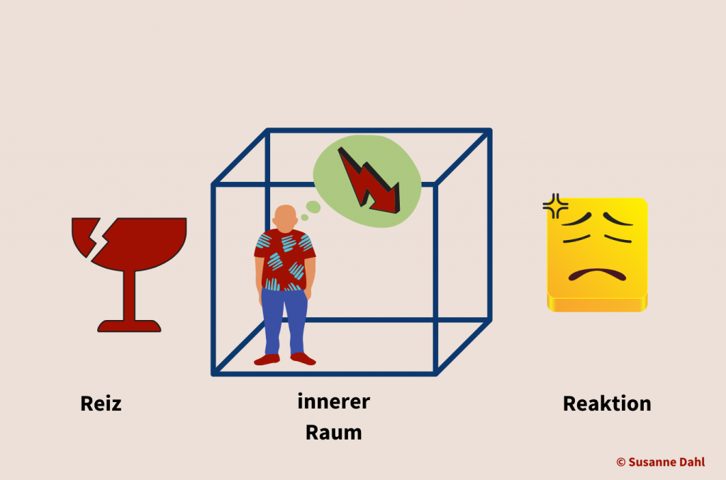 Der Mann ärgert sich über die kaputte Schale und ist sich seiner innerern Stärke nicht bewusst.